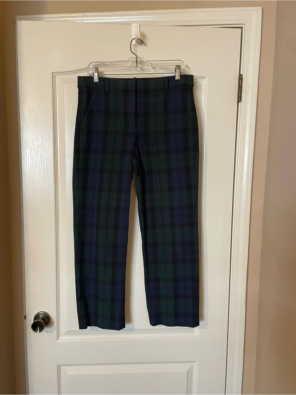 J.Crew Kallie Pant Sz 8 Tartan Plaid Navy Green Cropped Stretch Trouser Preppy